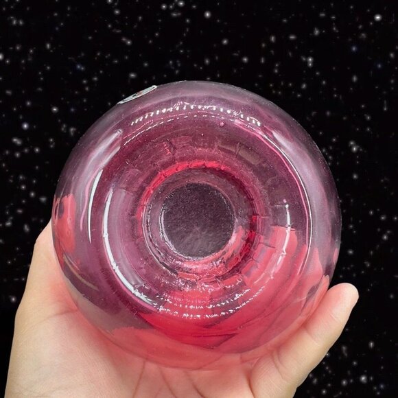 Vintage PILGRIM CRANBERRY Glass Vase Swirl Optic Hand Made USA Glass Hollow 5.5” - Picture 5 of 14